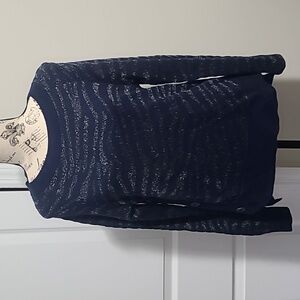 Stella & Dot Zebra Print Sweater Blue Metallic Black Button Side XS